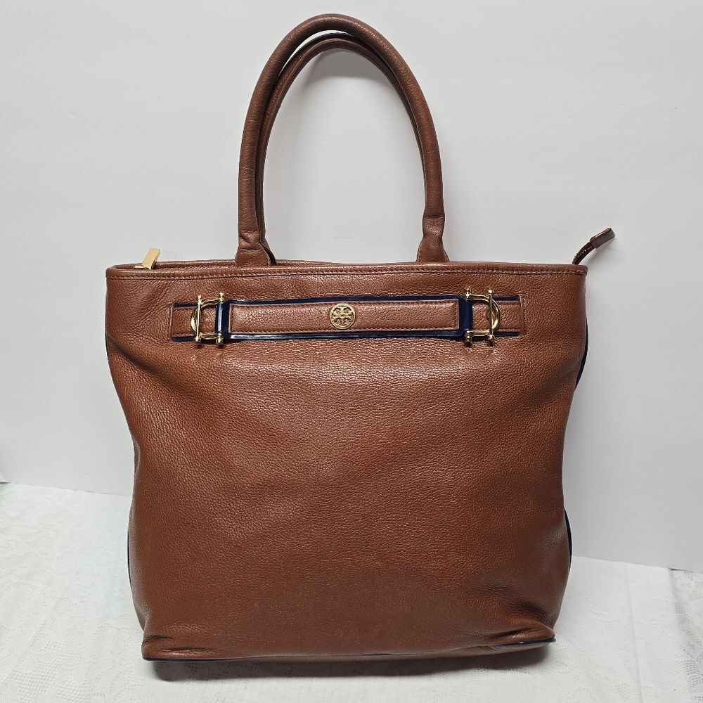Tory Burch Horsebit Jaden Tote In Genuine Cognac Brown Leather Business Casual